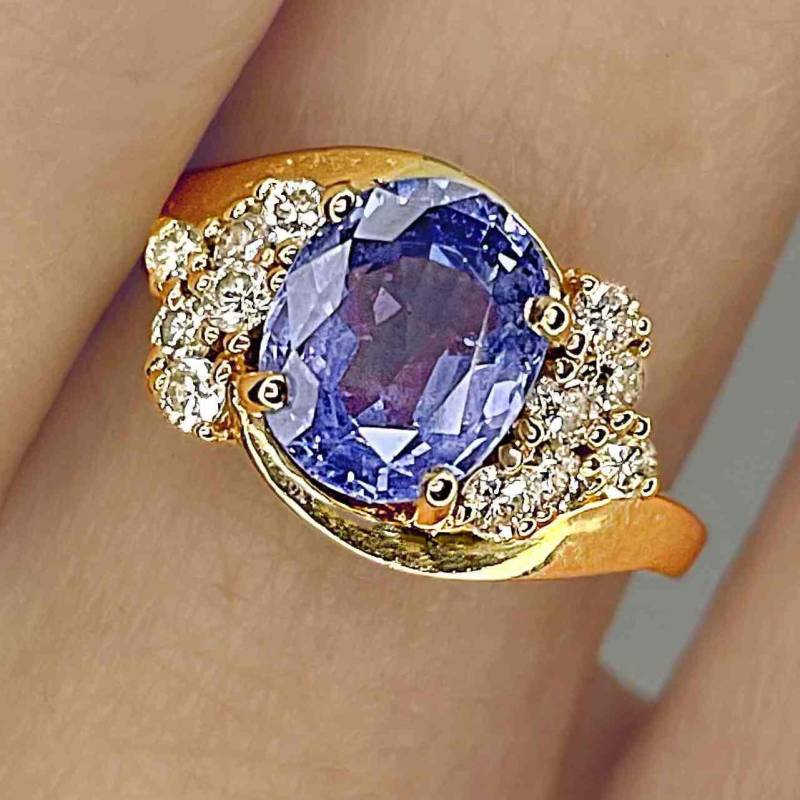 Ooak Ceylon Blauer Saphir 14K Gold Ring Einzigartiger Vintage Verlobung Periwinkle Jubiläum von SalonUber