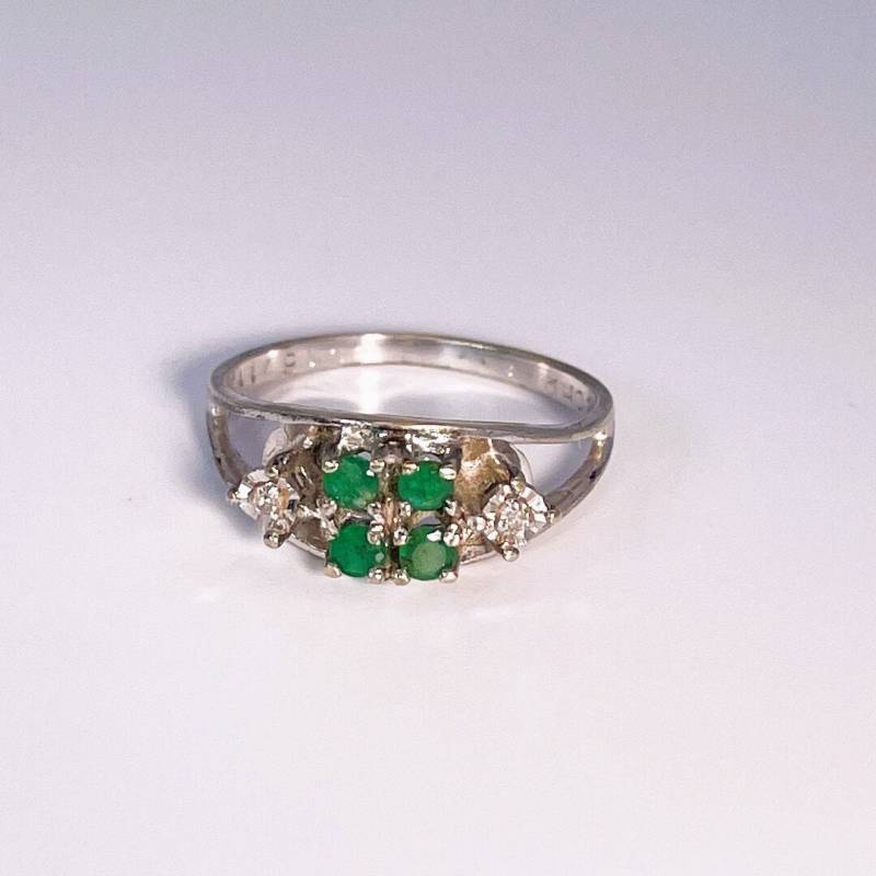 Zierlicher Smaragd Ring Vintage Diamant Verlobungsring Weißgold Modernist 1950Er Jahre von SalonUber