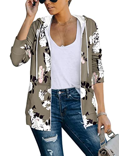 Saloogoe Leichte Kapuzenpullover mit Reißverschluss für Damen, Kapuzenpullover, langärmelig, dünne Jacke mit Reißverschluss, 03-floral 02, M von Saloogoe