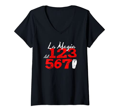 Damen Conga Salsa Musik 123 567 T-Shirt mit V-Ausschnitt von Salsa Cubana Cuban Salsa Co.