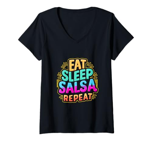Damen Salsa Dancing Salsero Eat Sleep Repeat Design T-Shirt mit V-Ausschnitt von Salsa Dancing Swag and More