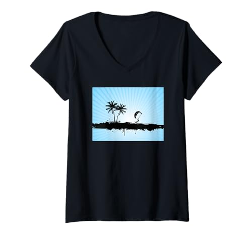 Damen Das Kitesurfparadies T-Shirt mit V-Ausschnitt Damen Das Kitesurfparadies T-Shirt mit V-Ausschnitt von Salt Horizon Co.