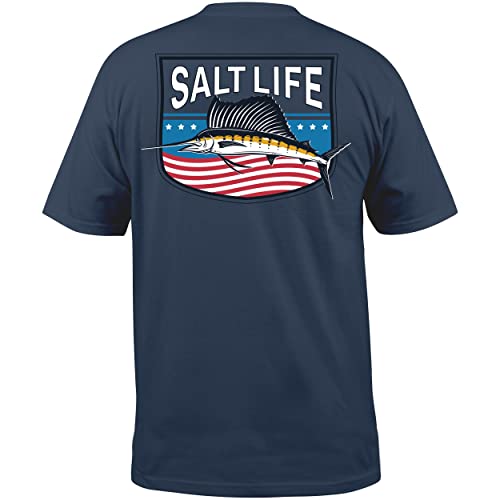 Salt Life Herren Freedom Sail, kurzärmelig, Bequeme Passform mit Taschen T-Shirt, Verwaschenes Marineblau, Large von Salt Life