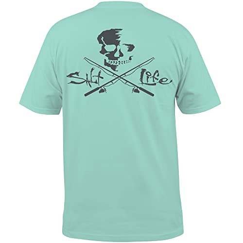 Salt Life Herren Totenkopf-und Stangenmotiv, Kurze Ärmel, Bequeme Passform T-Shirt, Blau (Aruba Blue), Small von Salt Life