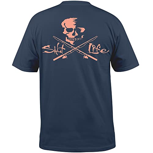 Salt Life Herren Totenkopf-und Stangenmotiv, Kurze Ärmel, Bequeme Passform T-Shirt, Verwaschenes Marineblau, Large von Salt Life