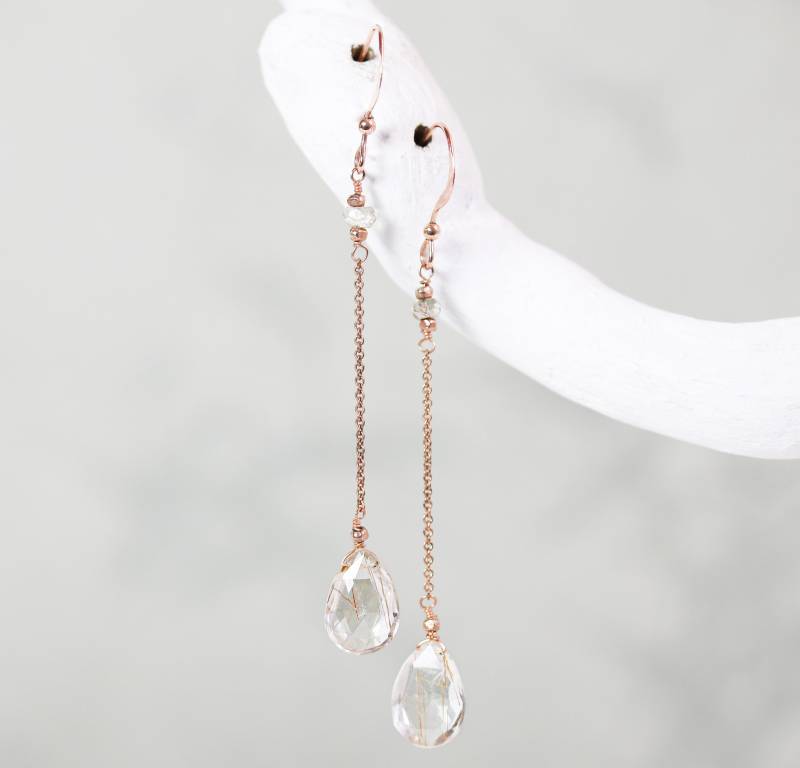 Handgemachte Rose Gold Rutilquarz Ohrringe Labradorit Akzent von SaltBijoux
