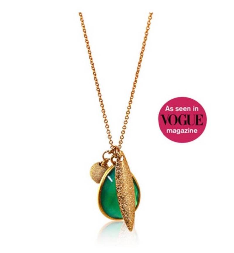 Grüner Onyx Gold Anhänger Halskette Vogue Featured, 14K Filled von SaltBijoux