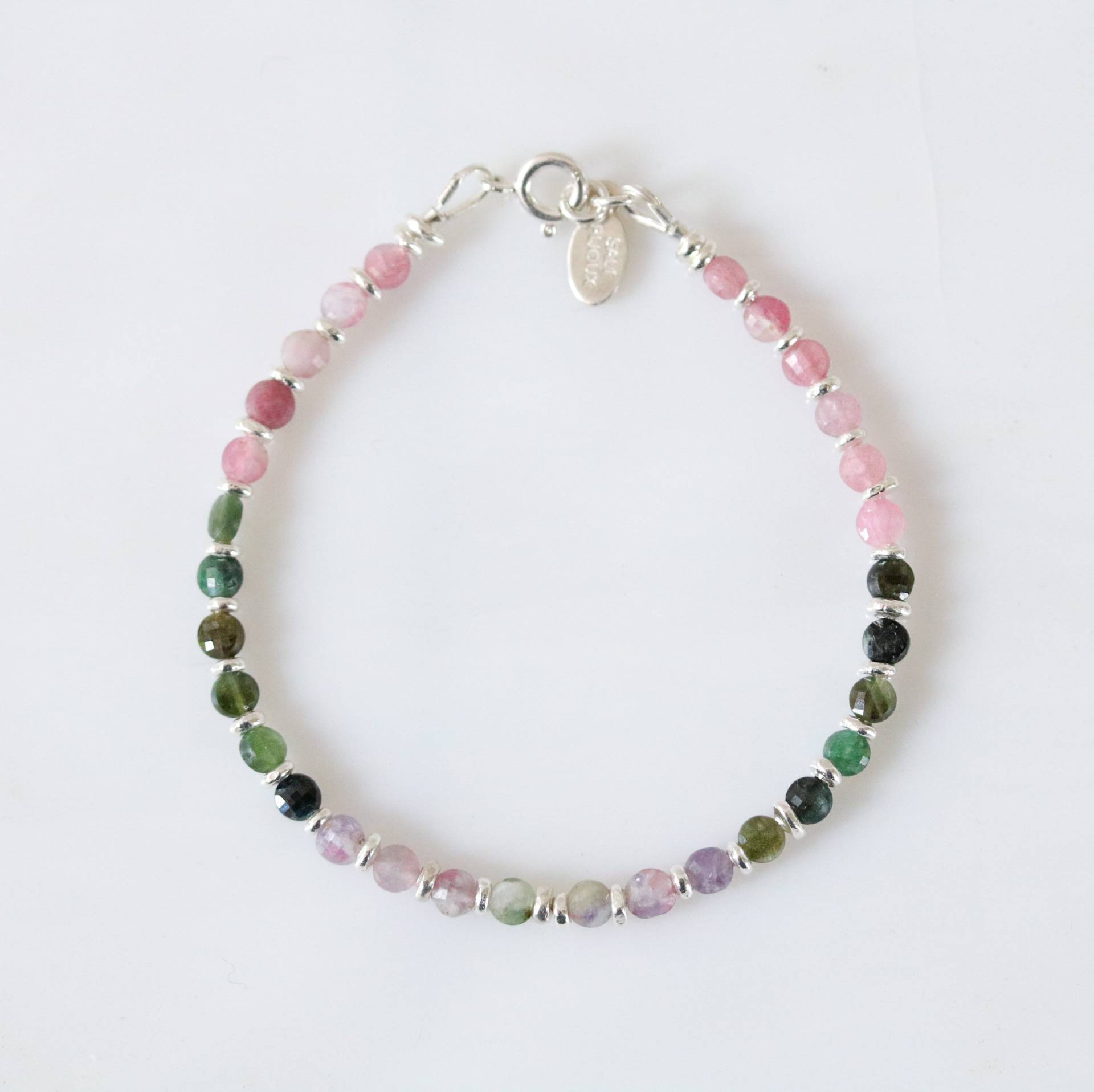 Wassermelonen Turmalin Karen Hill Tribe Massiv Silber Facettiert Mini Münze Armband Oktober Geburtsstein Geschenkidee Für Mädchen von SaltBijoux