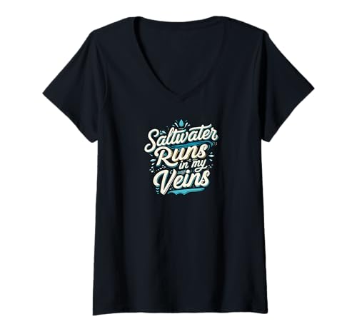 Damen Saltwater Runs In My Veins Oceans Lover Design T-Shirt mit V-Ausschnitt Damen Saltwater Runs In My Veins Oceans Lover Design T-Shirt mit V-Ausschnitt von Saltwater Soul Designs