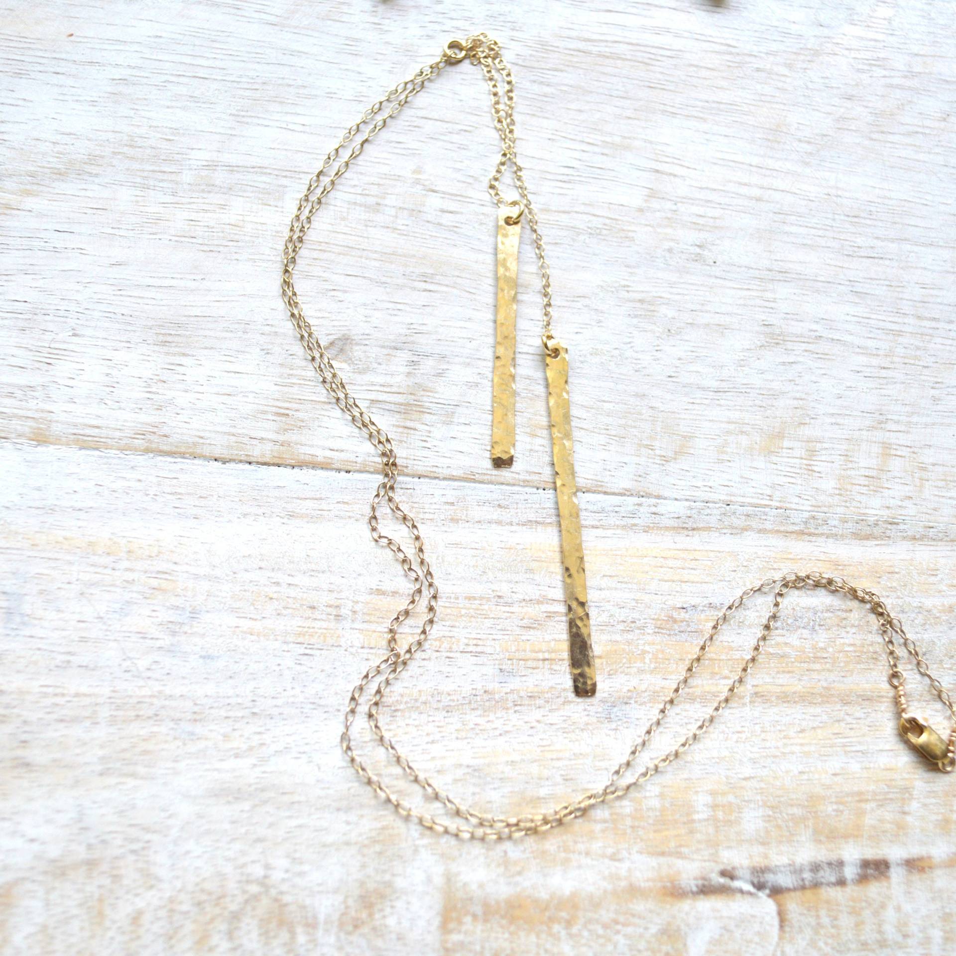 Double Bar Halskette Gold Oder Silber, Vertikale Anhänger, Lange von SaltyButSweetJewelry