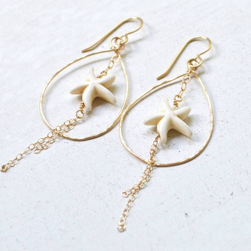 Magnesit Seestern Ohrringe, Teardrop Ohrringe von SaltyButSweetJewelry
