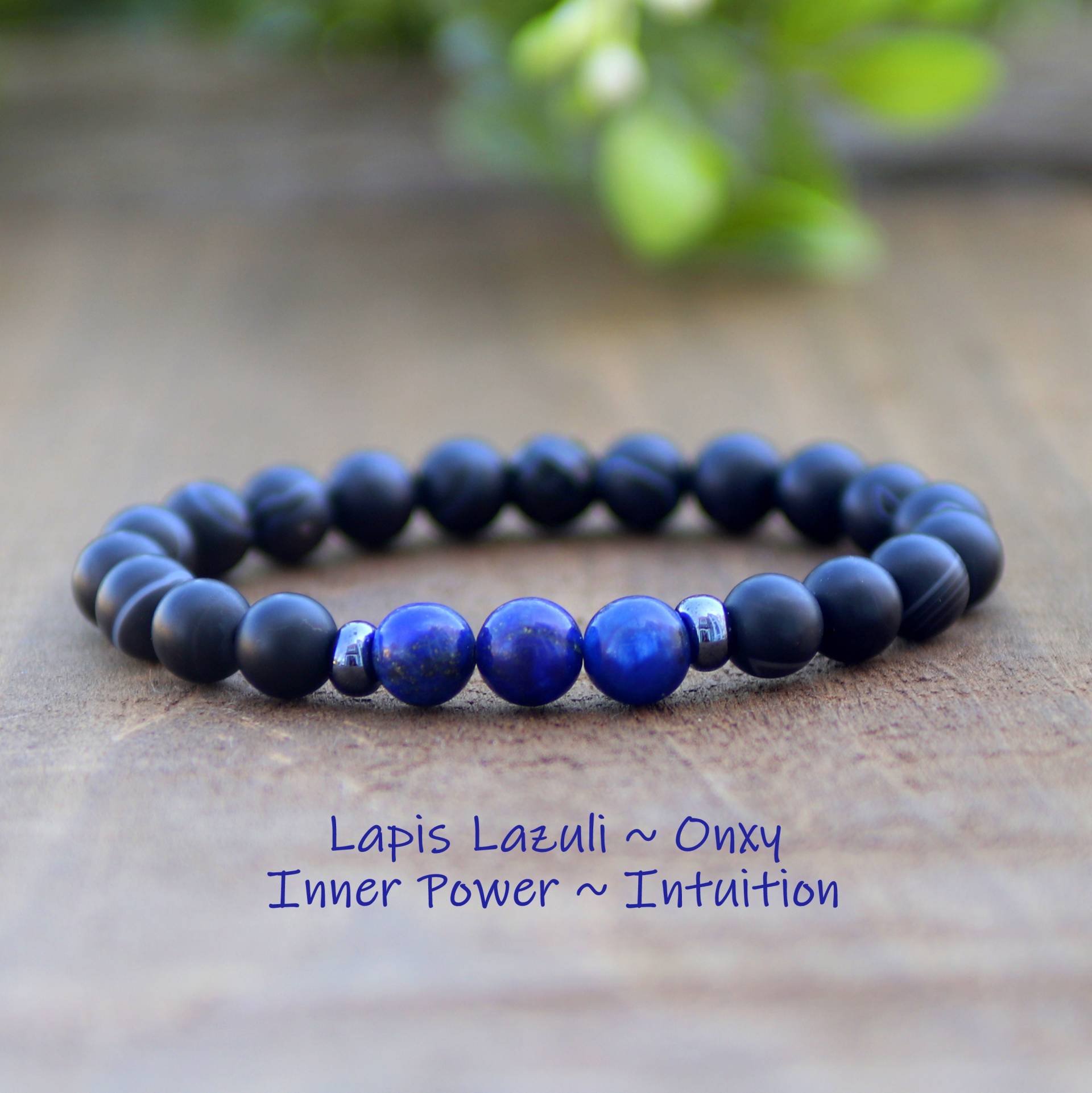 Herren Perlen Armband 6 Mm Matt Onyx Mit Lapis Lazuli, Edelstein Stretch Geschenk Für Strafverfolgung, Freund von SaltyDogUSA