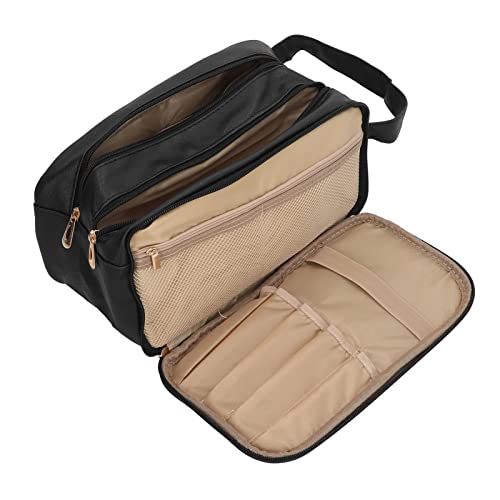 Hochwertige Reisekosmetiktasche mit Großem Fassungsvermögen und Wasserdichtem Design für Damen und Herren aus Robustem Schwarzem Kunstleder (Black) von Saluaqui