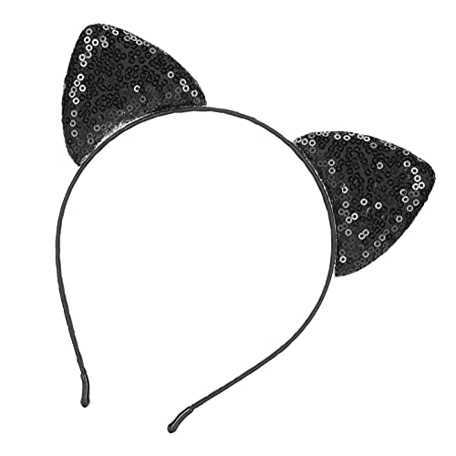 Reversible Pailla Cat Ohrstirnbänder für Frauen Glänzende Kitty -Haarzubehör mit Nicht -Schlupf Design für Partys und Tägliche Verschleiß Silber (BLACK) von Saluaqui