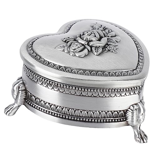 Saluaqui Elegante Zinklegierung Metall -Herzform -Schmuckschachtel mit Flusenfutter für Ringe und Ohrringe Antique Heart Rose Grinktrinket Organizer für Eitelkeitstisch Display von Saluaqui