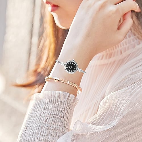 Saluaqui Elegantes Armband Uhr für Frauen mit Römischen Ziffern - Runde Analoge Quarz -Handgelenkwache mit Leichtmetallgurt - Stilvolles und Komfortables Offenes Design Im Schwarzen Zifferblatt von Saluaqui