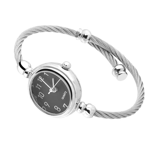 Saluaqui Elegantes Armband Uhr für Frauen mit Römischen Ziffern - Runde Analoge Quarz -Handgelenkwache mit Leichtmetallgurt - Stilvolles und Komfortables Offenes Design Im Schwarzen Zifferblatt von Saluaqui