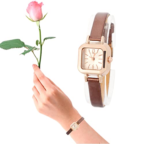 Saluaqui Stilvoller Analoge Quarz -Handgelenkwache für Frauen mit Komfort -PU -Riemen, Kratzfeste Quadratische Metallhülle - Weiß (Brown) von Saluaqui