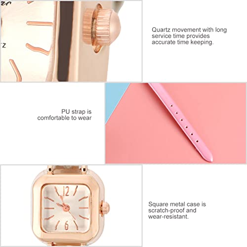Saluaqui Stilvoller Analoge Quarz -Handgelenkwache für Frauen mit Komfort -PU -Riemen, Kratzfeste Quadratische Metallhülle - Weiß (PINK) von Saluaqui