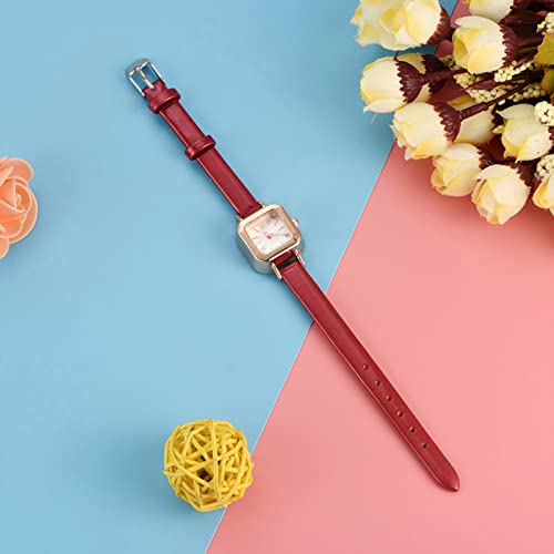 Saluaqui Stilvoller Analoge Quarz -Handgelenkwache für Frauen mit Komfort -PU -Riemen, Kratzfeste Quadratische Metallhülle - Weiß (Rot) von Saluaqui