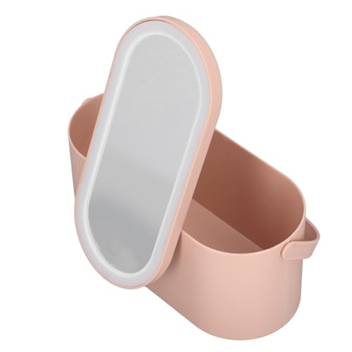 Saluaqui Tragbarer Spiegel -Make -up Organizer mit LED Licht Rotatable Mirror Deckel Make up Hülle für Schlafzimmer und Reisen, Kosmetikbox mit Großer Kapazität Weiß Weiß (PINK) von Saluaqui