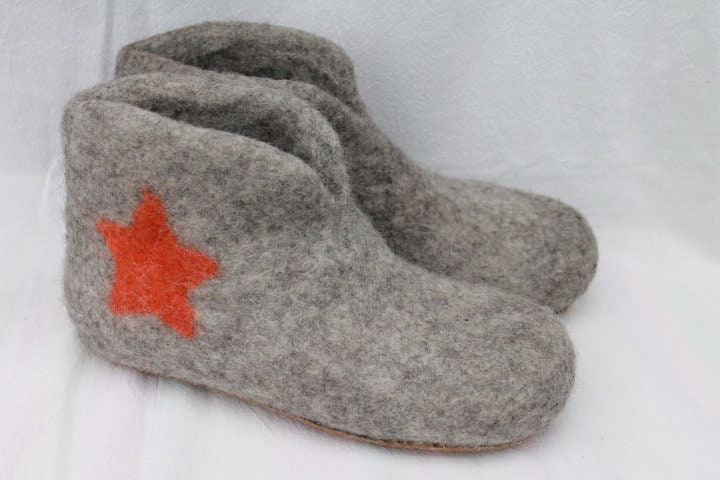 Damen + Herren Filzpantoffeln Gr 35-48 Filzstiefel Filzschuhe Stern Hausschuhe Wolle Filz Felt von SalueFilz