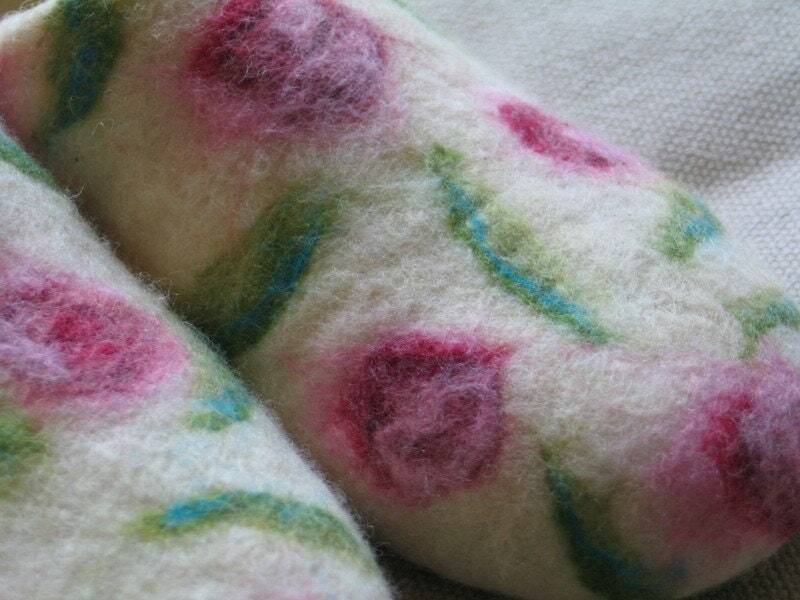 Damen Filzpantoffeln Rosen Filzschuhe Hausschuhe Gr.36 - 42 Mit Latexsohlesohle von SalueFilz