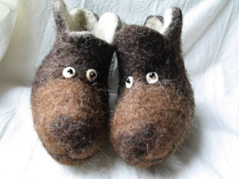Filzpantoffeln Bär " Bruno Und Bärbel" Filzschuhe Hausschuhe Jungen Mädchen Hüttenschuhe Braun Weiss Filz Wolle von SalueFilz
