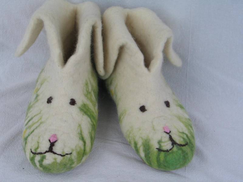 Filzpantoffeln Hasen Gr. 36 - 47 "Mats Und Mia"Filzstiefel Damen Herren Filzsohle Gummisohle Hausschuhe Wolle Filz Weiss Grün Hüttenschuhe von SalueFilz