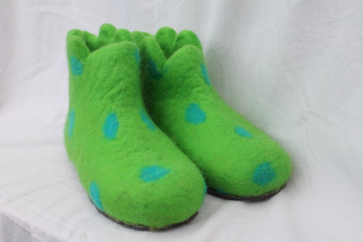 Handgefilzte Damen + Herren Filzpantoffeln Filzschuhe Filzstiefel Hausschuhe Mit Punkten von SalueFilz