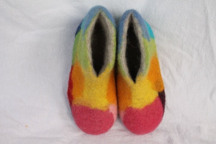 Patchwork Filzpantoffeln 38-47 Filzschuhe Halbhoch Filzstiefel Hausschuhe Herren Damen Wolle Woll-Filzsohle Gummisohle von SalueFilz