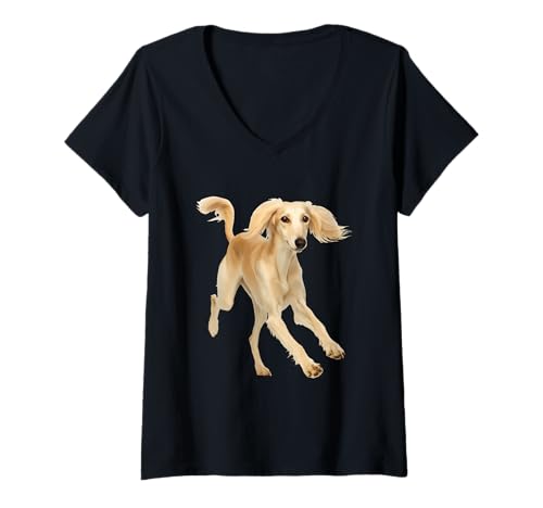 Damen Saluki T-Shirt mit V-Ausschnitt von Saluki Dog
