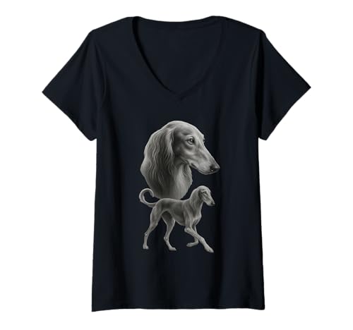 Damen Saluki T-Shirt mit V-Ausschnitt Damen Saluki T-Shirt mit V-Ausschnitt von Saluki Dog