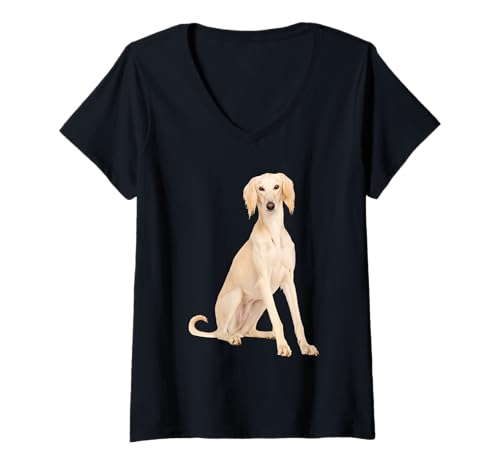 Damen Saluki T-Shirt mit V-Ausschnitt Damen Saluki T-Shirt mit V-Ausschnitt von Saluki Dog