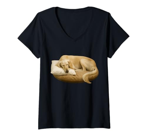 Damen Saluki T-Shirt mit V-Ausschnitt von Saluki Dog
