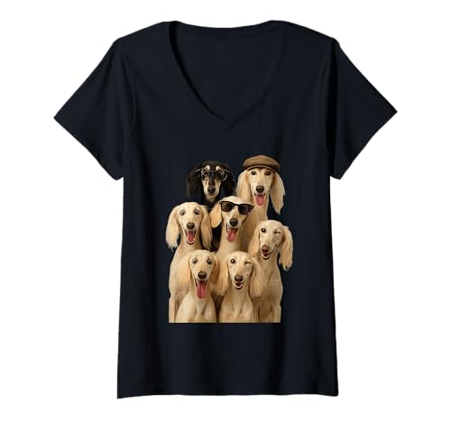 Damen Verrückter Saluki T-Shirt mit V-Ausschnitt Damen Verrückter Saluki T-Shirt mit V-Ausschnitt von Saluki Dog