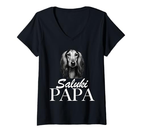 Damen Saluki Papa T-Shirt mit V-Ausschnitt von Saluki Papa