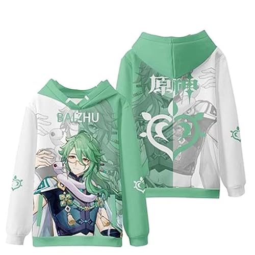 Anime Spiel Genshin Impact Baizhu Einzigartige Kapuzenjacke Cartoon Prints Pullover mit Kapuze Sweatshirt Mode Cosplay Hoodies mit Tasche von Salutebaba