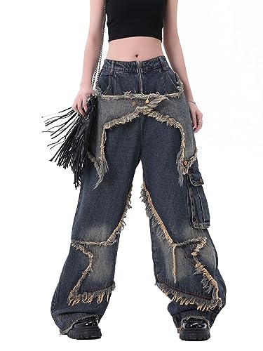 Baggy Jeans Herren Baggy Hose y2k Cargohose männer Baggy Retro Unisex Jeans mit weitem Bein hip hop Street Dance schlupfjeans Hose von Salutebaba