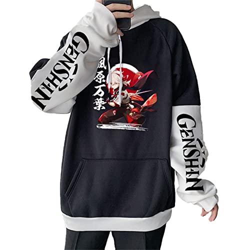 Salutebaba Genshin Impact Hoodie Kaedehara Kazuha Hoodie Sweatshirt Unisex Neuheit Druck Lässige Hoodies für Männer Frauen, S, Schwarz von Salutebaba