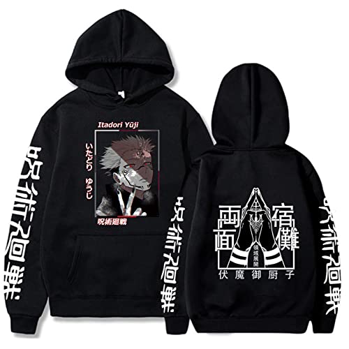 Salutebaba Jujutsu Kaisen Hoodie Yuji Itadori Cosplay Jacke Ryomen Sukuna Langarm Pullover Sweatshirt für Damen Herren, Schwarz, L von Salutebaba