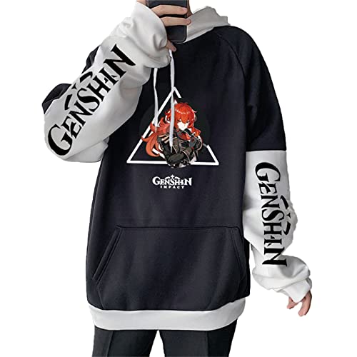 Salutebaba Unisex Diluc Hoodie Anime Genshin Impact Cosplay Kostüm bedrucktes Langarm Pullover mit Kapuze von Salutebaba