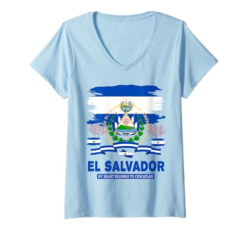 Damen EL Salvador Flaggen-Outfit Idee für Frauen und hispanische Salvadorianische T-Shirt mit V-Ausschnitt von Salvadoran Flag Costume Idea For Kids & Toddlers