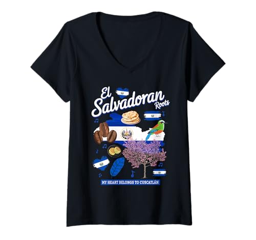 Damen EL Salvador Flagge Kinder Idee & Salvadorianisches Erbe Hispanic T-Shirt mit V-Ausschnitt von Salvadoran Flag Themed Culture Ideas For Women