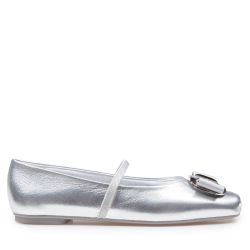 Silberne Laminiertes Leder Ballerinas Von Ferragamo von Salvatore Ferragamo