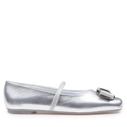 Silberne Laminiertes Leder Ballerinas Von Ferragamo von Salvatore Ferragamo