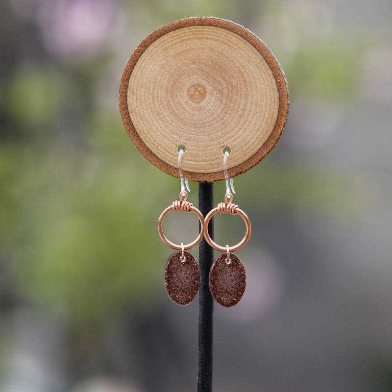 Hypoallergene Kunststoff Haken Kupfer Ohrringe, Handgemachte Metallempfindlicher Schmuck, Harz Charme, Roségold Ohrringe von SalveLux