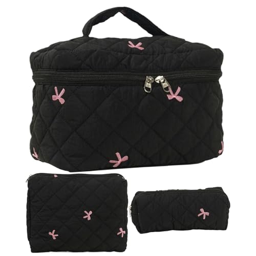 3 Stück Kosmetiktasche Make up Tasche Damen | Gesteppte Make-up Taschen aus Baumwolle Kulturtasche | Groß Gesteppte Kulturtasche Schminktasche Cosmetic Bag, Waschtasche Tragbare für Mädchen Herren von Salyeeluly
