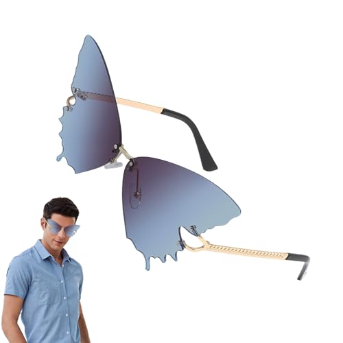 Salyeeluly Damensonnennenbrillen - Blendschutz Brillen | Übergroße Randlose Sonnenbrille Mit UV-Schutz Und Schmetterlings-Design Trendig Für Sommer Festival Autofahren Freizeit von Salyeeluly