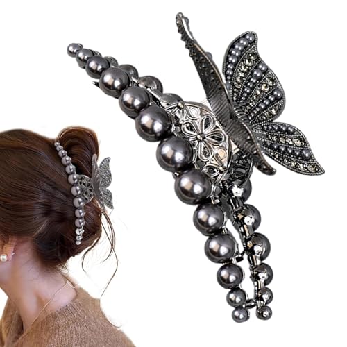 Salyeeluly Hai-Haarspangen aus Metall, Hai-Haarnadel, graue Perlen, große Haarspange, modisches Haar-Accessoire, Kopfbedeckung, Styling-Werkzeuge für Damen, Mädchen, dickes Haar von Salyeeluly